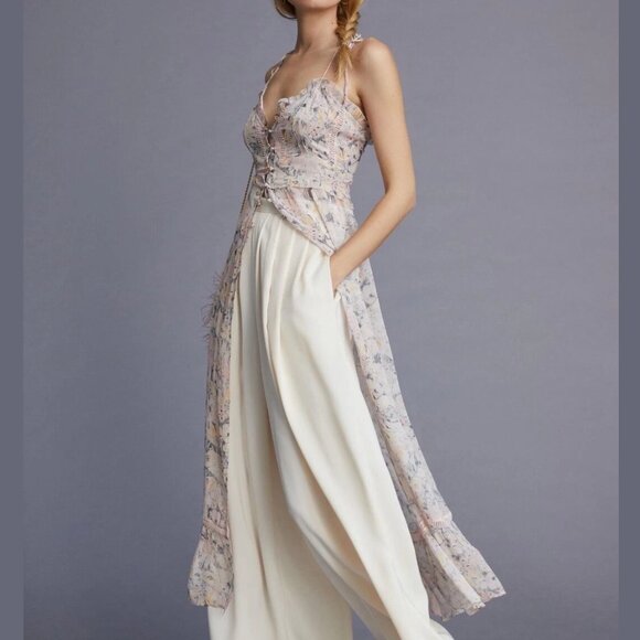 By Anthropologie Sheer Curtain Top Pink Floral Large - Picture 1 of 14